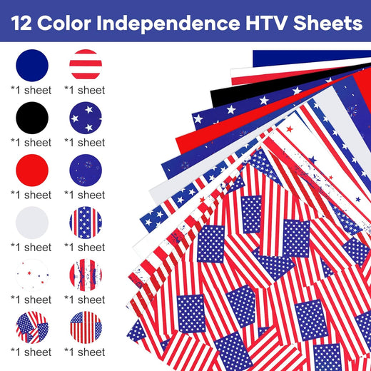 American Flag Heat Transfer Vinyl Bundle 12" x 10" - 13 Pack