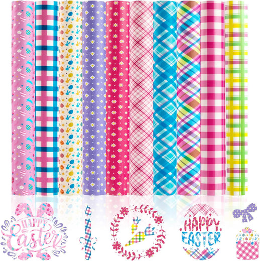 Easter Plaid Heat Transfer Vinyl - 11 Pack Easter Iron on Vinyl for T-Shirts - 12"x10"