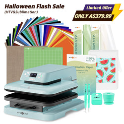 [Halloween Flash Sale] HTVRONT Auto Heat Press Machine 15" x 15" + HTV & Sublimation & Tools Bundle