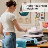 HTVRONT Auto Heat Press 2+Great Valued Bundle(PUFF HTV*8+Glitter HTV*5+Patterned HTV+Sumblimation Paper*30+Sumblimation HTV roll+Transfer paper*6+PTFE Teflon Sheet+Weeding Tools≥145 A＄)