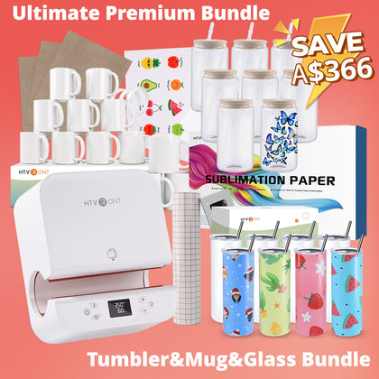 [Premium Bundle] Auto Tumbler Heat Press Machine +Super Valued Premium Box(Sublimation Paper*150 +Sublimation Tumbler/glass/mugs Blank*28+Sticker Paper*20+Tools≥A$370)