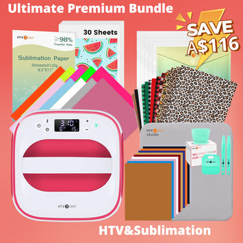 [Premium Bundle]T shirt Heat Press Machine 10" x 10" 230V + Great Value Box (HTV*20+Animal Patterned Leopard HTV*8+Sublimation Paper*150+Sublimation HTV+4pc Weeding Tools+Heat Press Mat≥A$110)