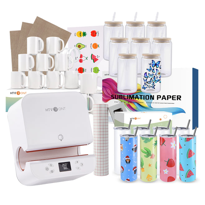 [Premium Bundle] Auto Tumbler Heat Press Machine +Super Valued Premium Box(Sublimation Paper*150 +Sublimation glass/mugs Blank*28+Sticker Paper*20+Tools≥A$370)