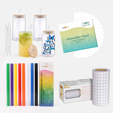 [Sublimation Glass Bundle] 4 Pack Sublimation Glass & Sublimation Paper & Adhesive Vinyl Bundle