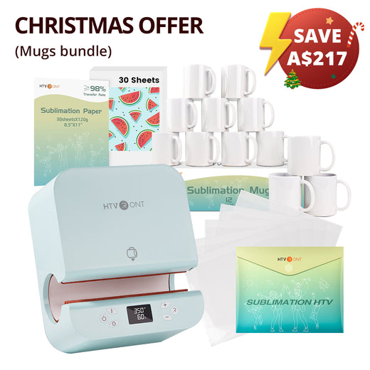 [Christmas Deals]Auto Tumbler Heat Press Machine+Mugs bundle (12pack Sublimation Mugs Blank 11 oz+30pcs Sublimation Paper+ Sublimation HTV*5≥A$107)