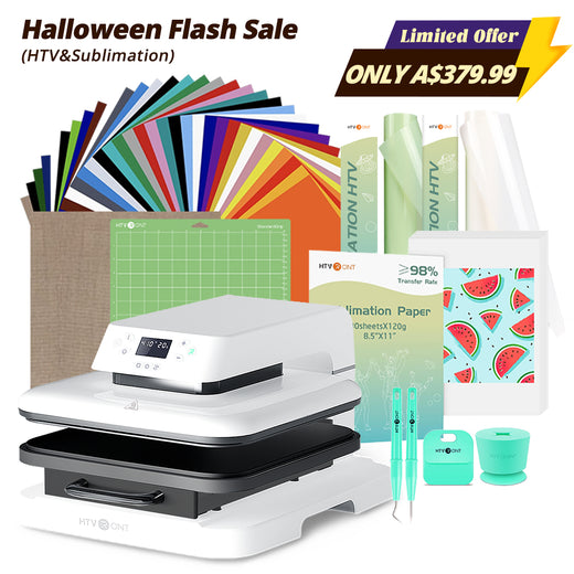 [Halloween Flash Sale] HTVRONT Auto Heat Press Machine 15" x 15" + HTV & Sublimation & Tools Bundle