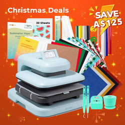 [Christmas Deals]LOKLiK Auto2 Heat Press+Christmas Bundle(PUFF HTV*8+Glitter HTV*5+Christmas HTV*13+Sumblimation Paper*30+Sumblimation HTV roll+Transfer paper*6+PTFE Teflon Sheet+T shirt Rules+Weeding Tools≥145 A＄)