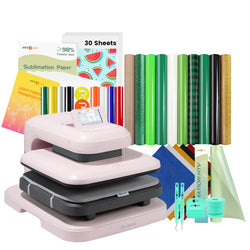 [St. Patrick's Day Deals]LOKLiK Auto Heat Press 2+Great Valued Bundle(PUFF HTV*8+Glitter HTV*5+Patterned HTV+Sumblimation Paper*30+Sumblimation HTV roll+Transfer paper*6+PTFE Teflon Sheet+Weeding Tools≥145 A＄)