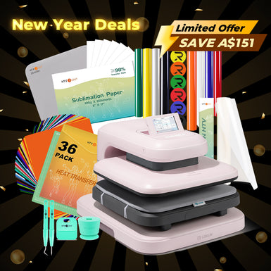 [New Year Deals]LOKLiK Auto2 Heat Press+HTV & Sublimation Essential Bundle(36 sheets HTV+150 sheets Sublimation Paper A4+Sublimation HTV Roll+PUFF HTV*8+Tools Bundle)