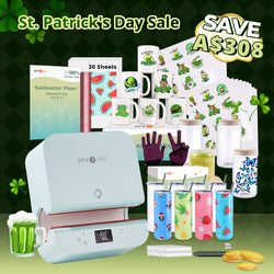 [St. Patrick's Day Deals] Auto Tumbler Heat Press Machine  +Super Valued Bundle(30pcs Sublimation Paper+6pack Sublimation Mugs Blank-11oz+4Pack Glass 16oz+4Pack Tumbler Blank- 20oz+Sticker Paper*20+Mirror Metallic Adhesive Roll+Gloves≥A$278)