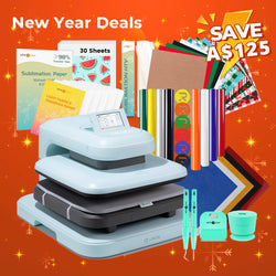 [Christmas Deals]LOKLiK Auto2 Heat Press+Christmas Bundle(PUFF HTV*8+Glitter HTV*5+Christmas HTV*13+Sumblimation Paper*30+Sumblimation HTV roll+Transfer paper*6+PTFE Teflon Sheet+Weeding Tools≥145 A＄)