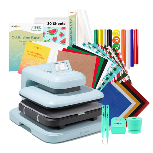 [Christmas Deals]LOKLiK Auto2 Heat Press+Christmas Bundle(PUFF HTV*8+Glitter HTV*5+Christmas HTV*13+Sumblimation Paper*30+Sumblimation HTV roll+Transfer paper*6+PTFE Teflon Sheet+T shirt Rules+Weeding Tools≥145 A＄)