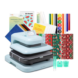 [Christmas Deals]LOKLiK Auto2 Heat Press+Christmas Bundle(PUFF HTV*8+Glitter HTV*5+Christmas HTV*13+Sumblimation Paper*30+Sumblimation HTV roll+Transfer paper*6+PTFE Teflon Sheet+T shirt Rules+Weeding Tools≥145 A＄)