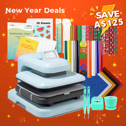 [Christmas Deals]LOKLiK Auto2 Heat Press+Christmas Bundle(PUFF HTV*8+Glitter HTV*5+Christmas HTV*13+Sumblimation Paper*30+Sumblimation HTV roll+Transfer paper*6+PTFE Teflon Sheet+Weeding Tools≥145 A＄)