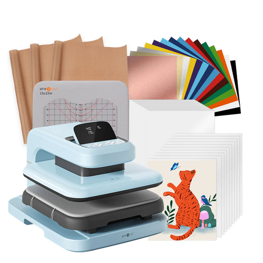 HTVRONT Auto Heat Press 2 - Smart 230V - Starter Kit - Bubble Blue