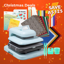 [Christmas Deals]LOKLiK Auto2 Heat Press+Christmas Bundle(PUFF HTV*8+Glitter HTV*5+Christmas HTV*13+Sumblimation Paper*30+Sumblimation HTV roll+Transfer paper*6+PTFE Teflon Sheet+T shirt Rules+Weeding Tools≥145 A＄)