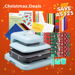 [Christmas Deals]LOKLiK Auto2 Heat Press+Christmas Bundle(PUFF HTV*8+Glitter HTV*5+Christmas HTV*13+Sumblimation Paper*30+Sumblimation HTV roll+Transfer paper*6+PTFE Teflon Sheet+T shirt Rules+Weeding Tools≥145 A＄)