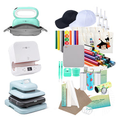 [All in one]HTVRONT Auto2+Tumbler+Hat Heat Press+All in One Bundle(Multicolor HTV Roll*20+150 sheets Sublimation Paper A4+Sublimation HTV Roll+PUFF HTV*8+Tumbler Blanks*4+Canvas Bags*6+Cap*2+Tools≥416 A＄)