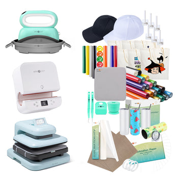 [All in one]HTVRONT Auto Heat Press 2+Tumbler Heat Press+Hat Heat Press+All in One Bundle(Multicolor HTV Roll*20+150 sheets Sublimation Paper A4+Sublimation HTV Roll+PUFF HTV*8+Tumbler Blanks*4+Canvas Bags*6+Cap*2+Tools≥416 A＄)