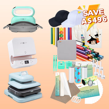 [All in one]HTVRONT Auto2+Tumbler+Hat Heat Press+All in One Bundle(Multicolor HTV Roll*20+150 sheets Sublimation Paper A4+Sublimation HTV Roll+PUFF HTV*8+Tumbler Blanks*4+Canvas Bags*6+Cap*2+Tools≥416 A＄)