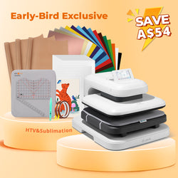 [Early-Bird Exclusive]LOKLiK Auto2 Heat Press 15x15+55 Pack Heat Press Accessories(HTV*15+Sumblimation Paper*20+Sumblimation HTV*20+T shirt Ruler+Heat Press Mat+Teflon Sheet+Heat Tape+Weeding Hook)