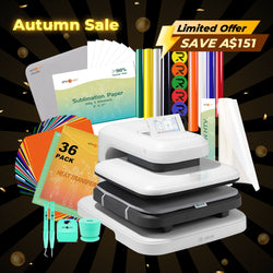 [Autumn Sale]LOKLiK Auto Heat Press 2+HTV & Sublimation Essential Bundle(36 sheets HTV+150 sheets Sublimation Paper A4+Sublimation HTV Roll+PUFF HTV*8+Tools Bundle)