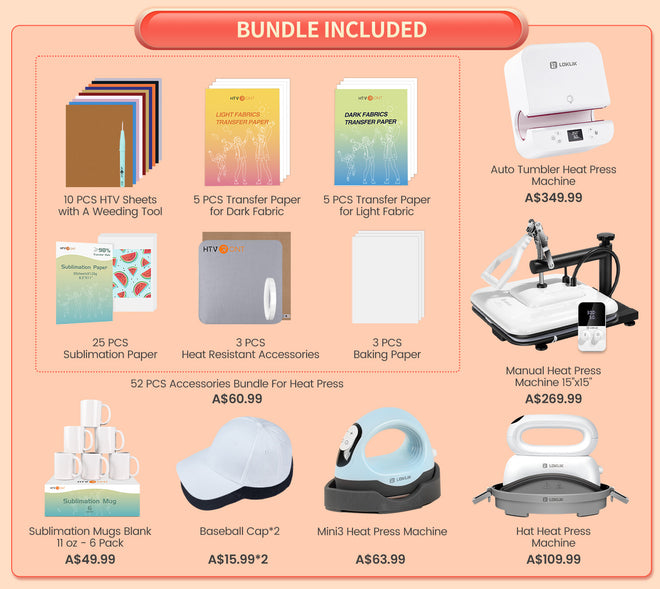 [All-in-One Bundle] Manual+Tumber+Hat Heat Press Machine + Great Accessories Bundle