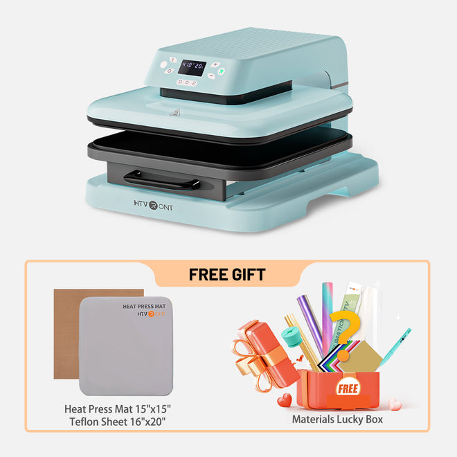 HTVRONT Auto Heat Press Machine 15" x 15"  230V - (2 Colors) & Materials Box For Free