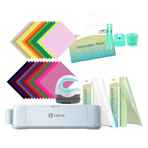 [HTV & Sublimation Bundle] LOKLiK iCraft™ Cutting Machine + HTV & Sublimation Bundle (mini heat press, 36 sheets HTV, 150 sheets sublimation paper, 2 rolls sublimation htv, weeding tools)