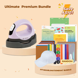 [Ultimate  Premium Bundle]LOKLiK Mini3 Heat Press+HTV&Sublimation Bundle(PUFF HTV *8+Multicolor HTV*10+Sumblimation Paper*25+Transfer paper*10+PTFE Teflon Sheet+Heat Press Mat+Cap Blank*1+Weeding Tools≥A＄125)