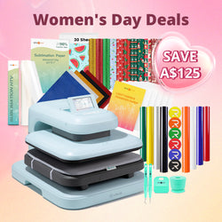 [Women's Day Deals]LOKLiK Auto Heat Press 2+Great Valued Bundle(PUFF HTV*8+Glitter HTV*5+Patterned HTV+Sumblimation Paper*30+Sumblimation HTV roll+Transfer paper*6+PTFE Teflon Sheet+Weeding Tools≥145 A＄)