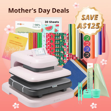LOKLiK Auto Heat Press 2+Great Valued Bundle(PUFF HTV*8+Glitter HTV*5+Patterned HTV+Sumblimation Paper*30+Sumblimation HTV roll+Transfer paper*6+PTFE Teflon Sheet+Weeding Tools≥145 A＄)