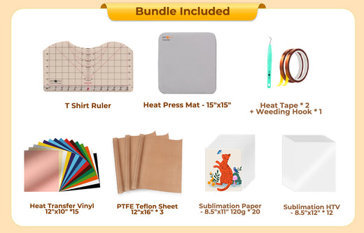 [Early-Bird Exclusive]LOKLiK Auto2 Heat Press 15x15+55 Pack Heat Press Accessories(HTV*15+Sumblimation Paper*20+Sumblimation HTV*20+T shirt Ruler+Heat Press Mat+Teflon Sheet+Heat Tape+Weeding Hook)