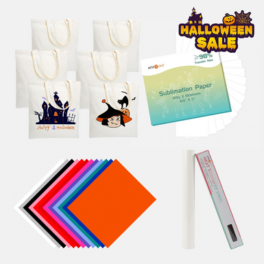 [Halloween Canvas Bag Bundle] 6 Pack Canvas & Sublimation Paper & HTV Bundle