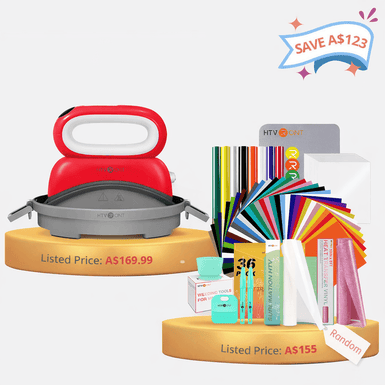[Premium Bundle]HTVRONT Hat Heat Press Machine+ Super Valued Premium Box(HTV*10+PUFF HTV*8+Glitter HTV Roll+Sumblimation Paper*25+Sumblimation HTV*5+Transfer paper*10+PTFE Teflon Sheet*2+Weeding Tools*5≥A$154)