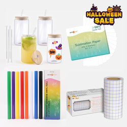 [Halloween Sublimation Glass Bundle] 4 Pack Sublimation Glass & Sublimation Paper & Adhesive Vinyl Bundle