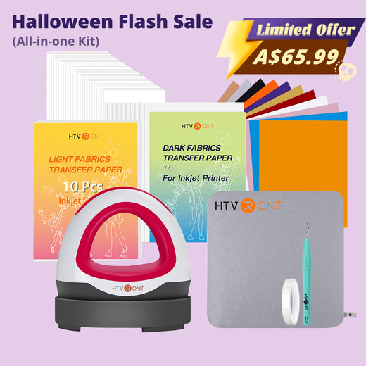 [Halloween Sale] HTVRONT Mini Heat Press Machine & 52 Pcs Heat Press Accessories Bundle (HTV, Weeding Tool, Heat Transfer Paper, Sublimation Paper, Heat Resistant Accessories)