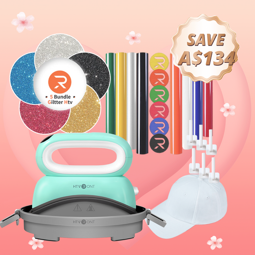 [Special Deals]Hat Heat Press Machine+Puff HTV Bundle (8 Sheets Puff HTV +Glitter HTV*5+Baseball Cap Blank*1+6 pack Cap Hangers+PTFE Teflon Sheet*1≥A＄78)