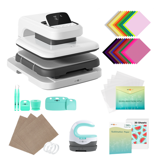 HTVRONT Auto Heat Press 2 - Smart 230V - Ultimate Premium Kit - Daisy White