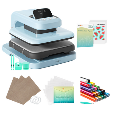 HTVRONT Auto Heat Press 2 - Smart 230V - Ultimate Premium Kit - Bubble Blue