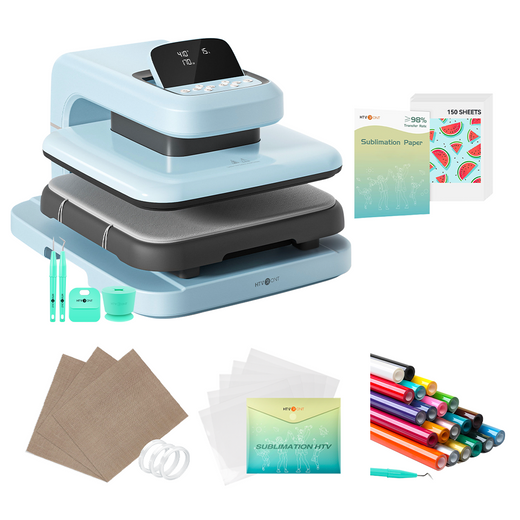 HTVRONT Auto Heat Press 2 - Smart 230V - Ultimate Premium Kit - Bubble Blue