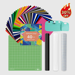 [Save $26] Adhevise Vinyl Starter Kit Bundle - 40 Sheets + 2 rolls 5ft Adhesive Vinyl + 1 roll 5ft Transfer Tape + Tools