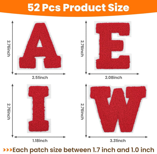 52 Pack Iron-On Chenille Letter Patches for Clothes