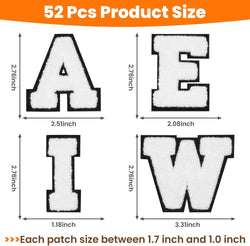 52 Pack Iron-On Chenille Letter Patches for Clothes