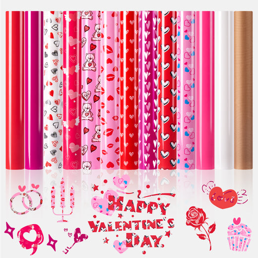 Patterned Valentine's Day Heat Transfer Vinyl Bundle - 12 * 10in (13 Sheets )