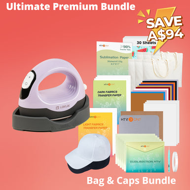 [Ultimate  Premium Bundle]LOKLiK Mini3 Heat Press+HTV&Sublimation Bundle(PUFF HTV *8+Multicolor HTV*10+Sumblimation Paper*25+Transfer paper*10+PTFE Teflon Sheet+Heat Press Mat+Cap Blank*1+Weeding Tools≥A＄125)