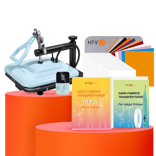 [Essential Bundle] Manual Heat Press Machine 15" x 15" 230V - (2 Colors) & 52 Pcs Heat Press Accessories (HTV, Heat Transfer Paper, Subli Paper, Tools)