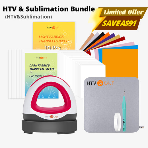 [Black Friday Deal] HTVRONT Mini Heat Press Machine & 52 Pcs Heat Press Accessories Bundle (HTV, Weeding Tool, Heat Transfer Paper, Sublimation Paper, Heat Resistant Accessories)