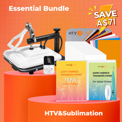 [Essential Bundle] Manual Heat Press Machine 15" x 15" 230V - (2 Colors) & 52 Pcs Heat Press Accessories (HTV, Heat Transfer Paper, Subli Paper, Tools)