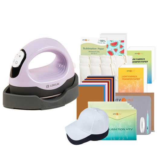 [Ultimate  Premium Bundle]LOKLiK Mini3 Heat Press+HTV&Sublimation Bundle(PUFF HTV *8+Multicolor HTV*10+Sumblimation Paper*25+Transfer paper*10+PTFE Teflon Sheet+Heat Press Mat+Cap Blank*1+Weeding Tools≥A＄125)